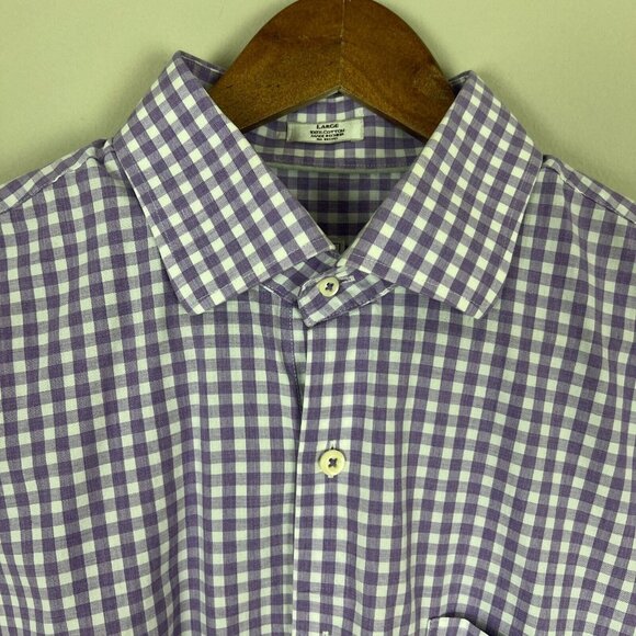 Peter Millar‎ Shirt Mens Large Purple White 100% Cotton Check Button Down Pocket - Picture 3 of 10